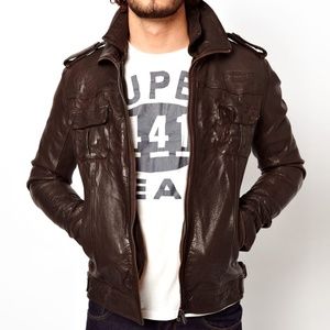 SuperDry Leather Ryan Bomber Jacket size S